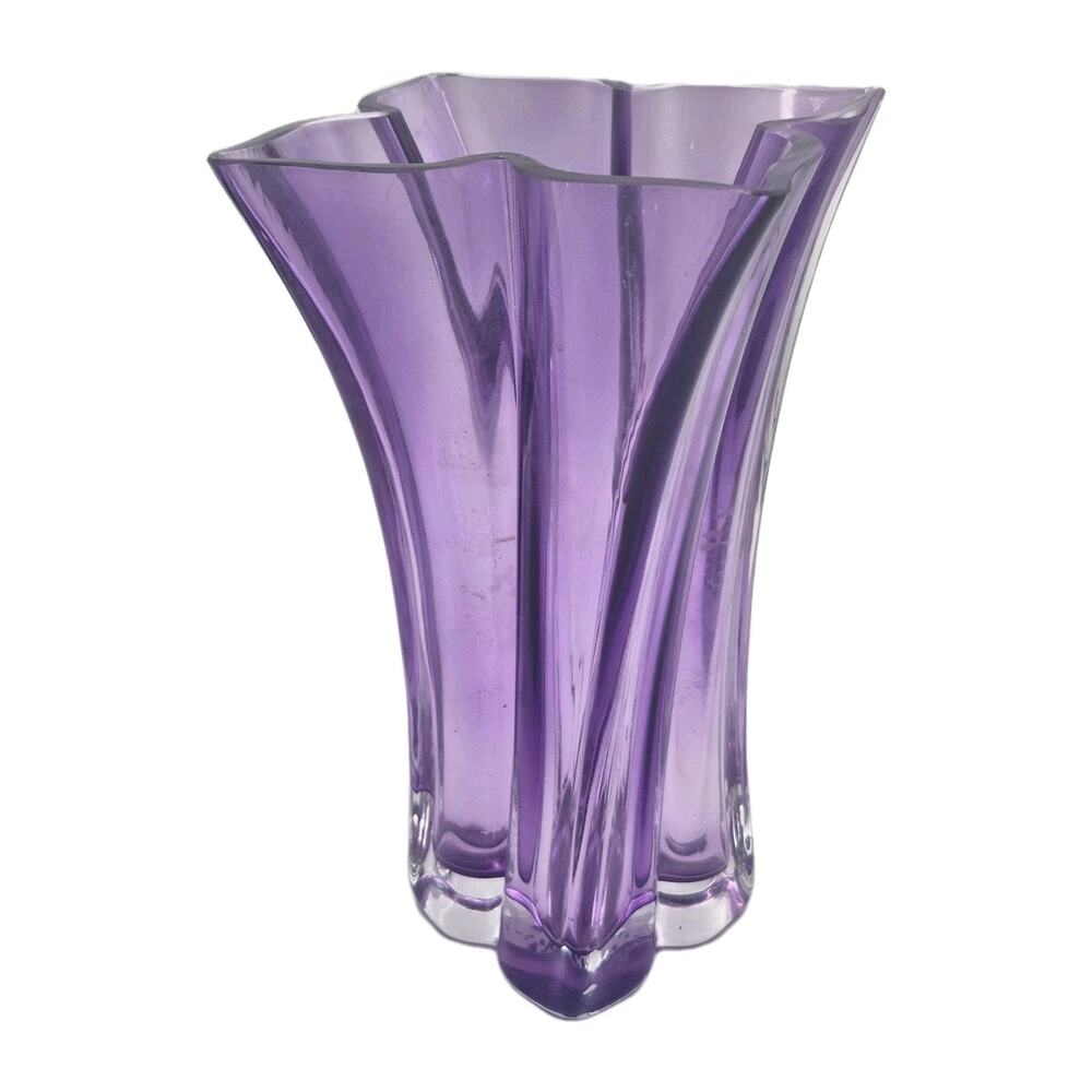 Stunning Vintage Teleflora Amethyst Purple Spiral Twist Vase Poland 10x5.5"